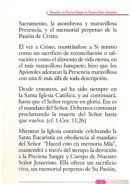 Devoción a la Preciosa Sangre De Nuestro Señor Jesucristo